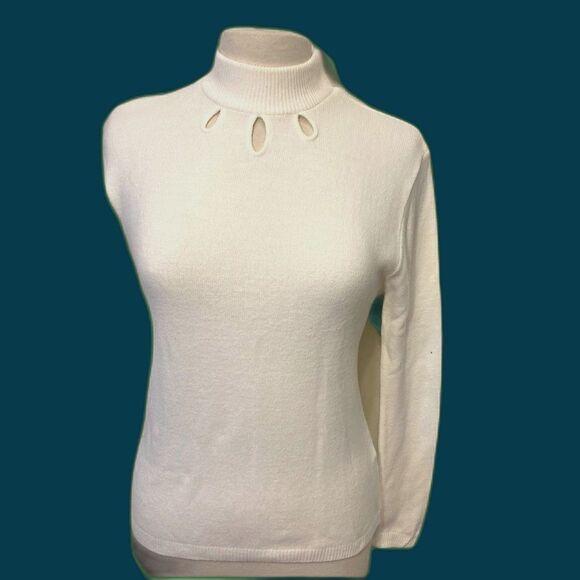 Vintage, Adict Xtra Sweater UK Keyhole Neckline Office Siren Ivory Womens Medium - Picture 1 of 8